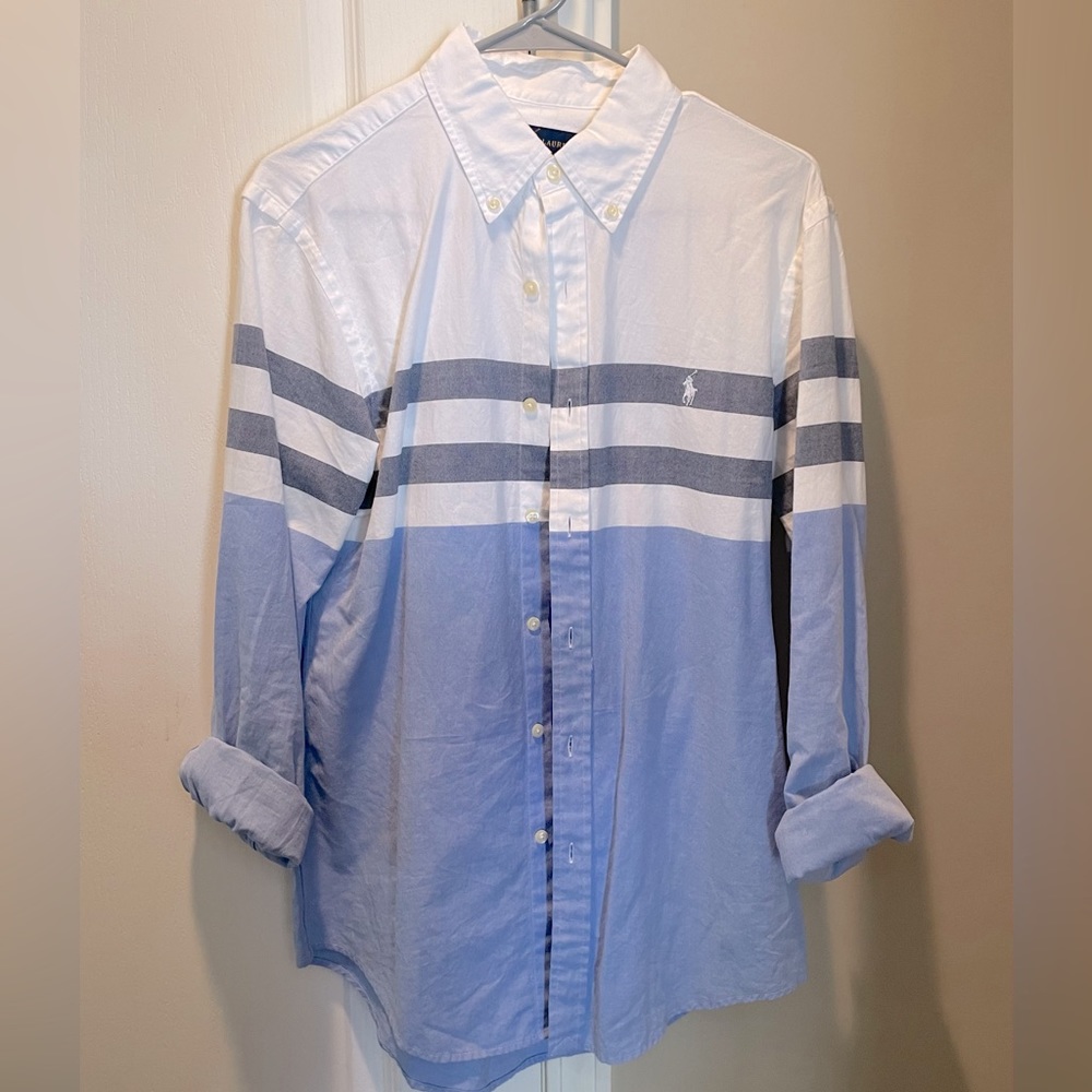 Ralph Lauren polo button down. White and blue.